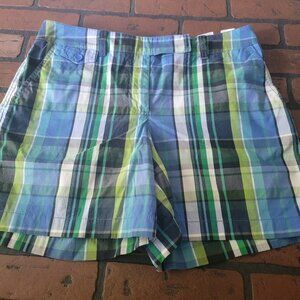 Share Jones New York Sport Short Women's 10 Blue Plaid Cotton Stretch Slash Pock